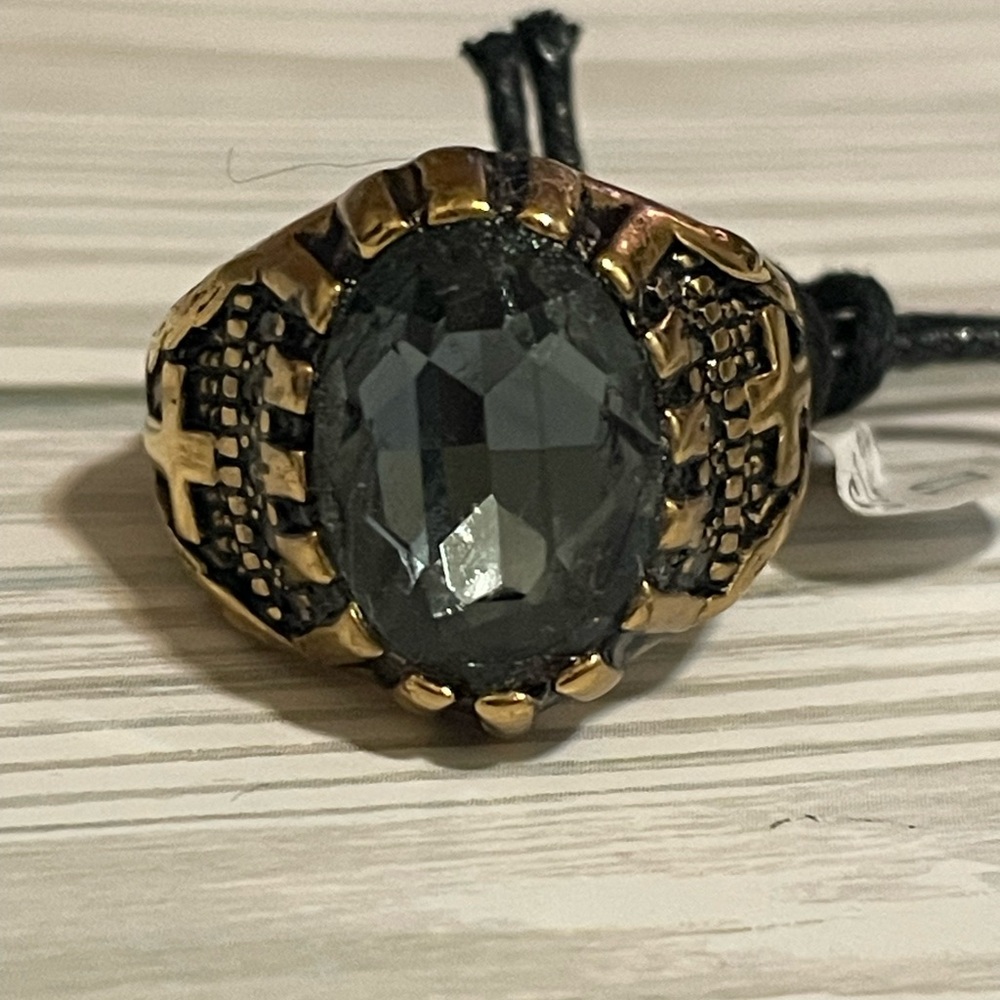 New Men’s Anthony Jacobs Size 12 Stainless Blue Crystal Sterling Goldtone Ring